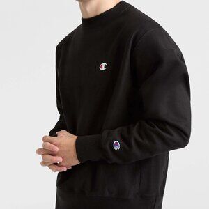 Champion Reverse Weave Crewneck Sweatshirt, C Logo - Black Unisex Large